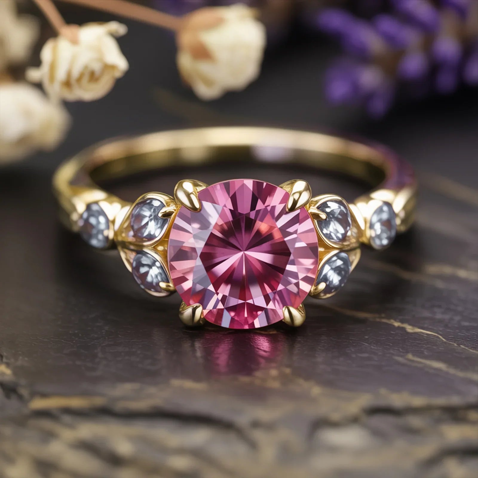 The Katalina 1.5CT Round Cut Pink Gemstone Ring