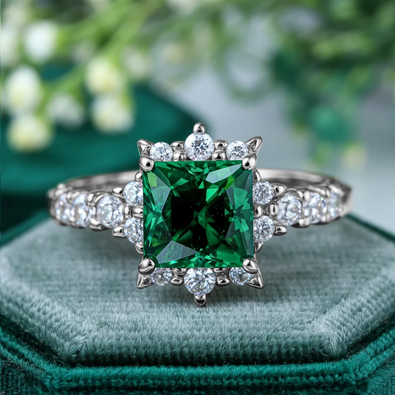 The Caterina 1CT Princess Cut Green Gemstone Ring