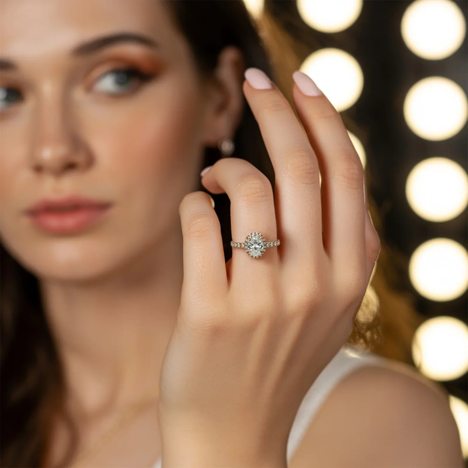 The Celestine Oval Cut Halo Moissanite Ring