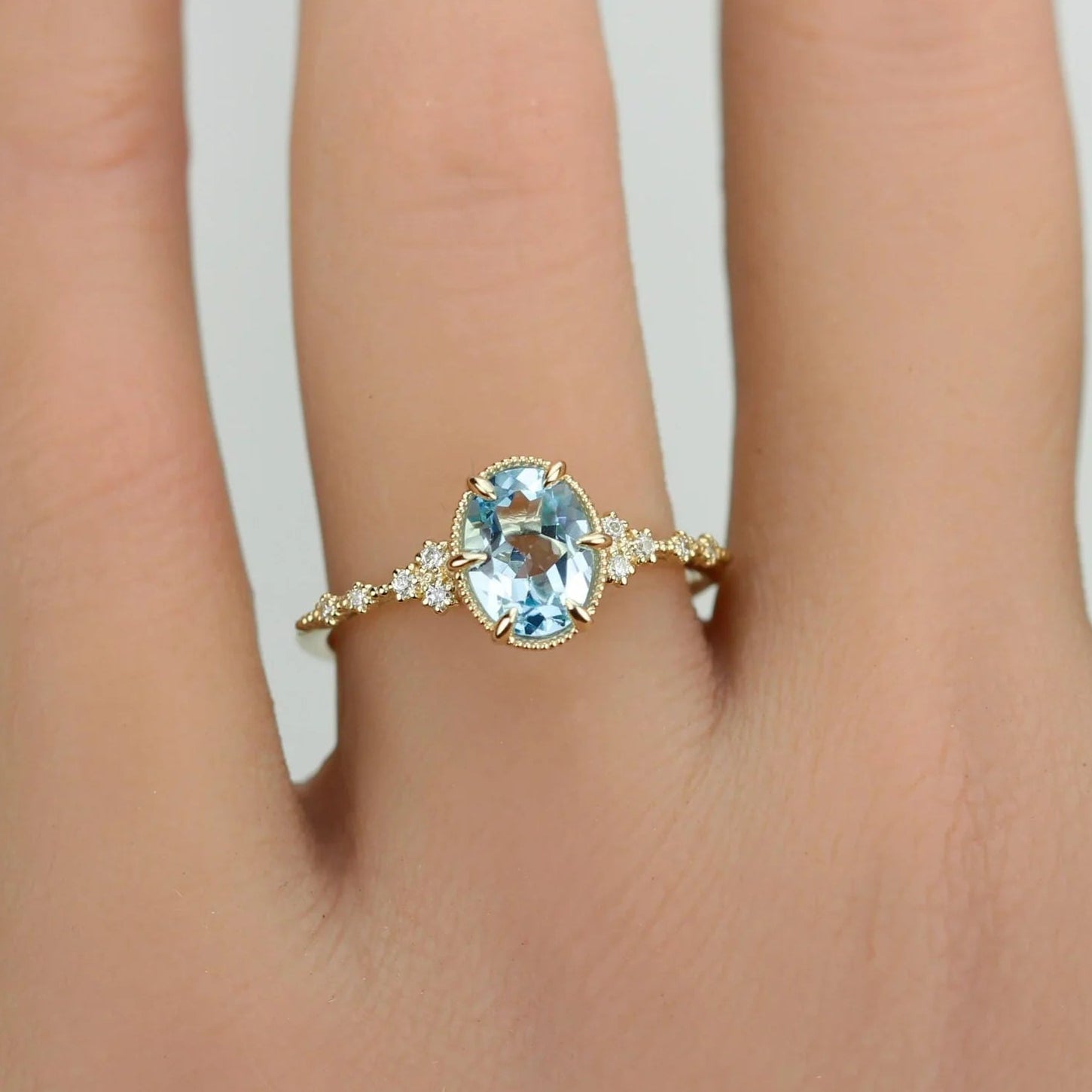 Dainty Oval Cut Topaz Engagement Ring