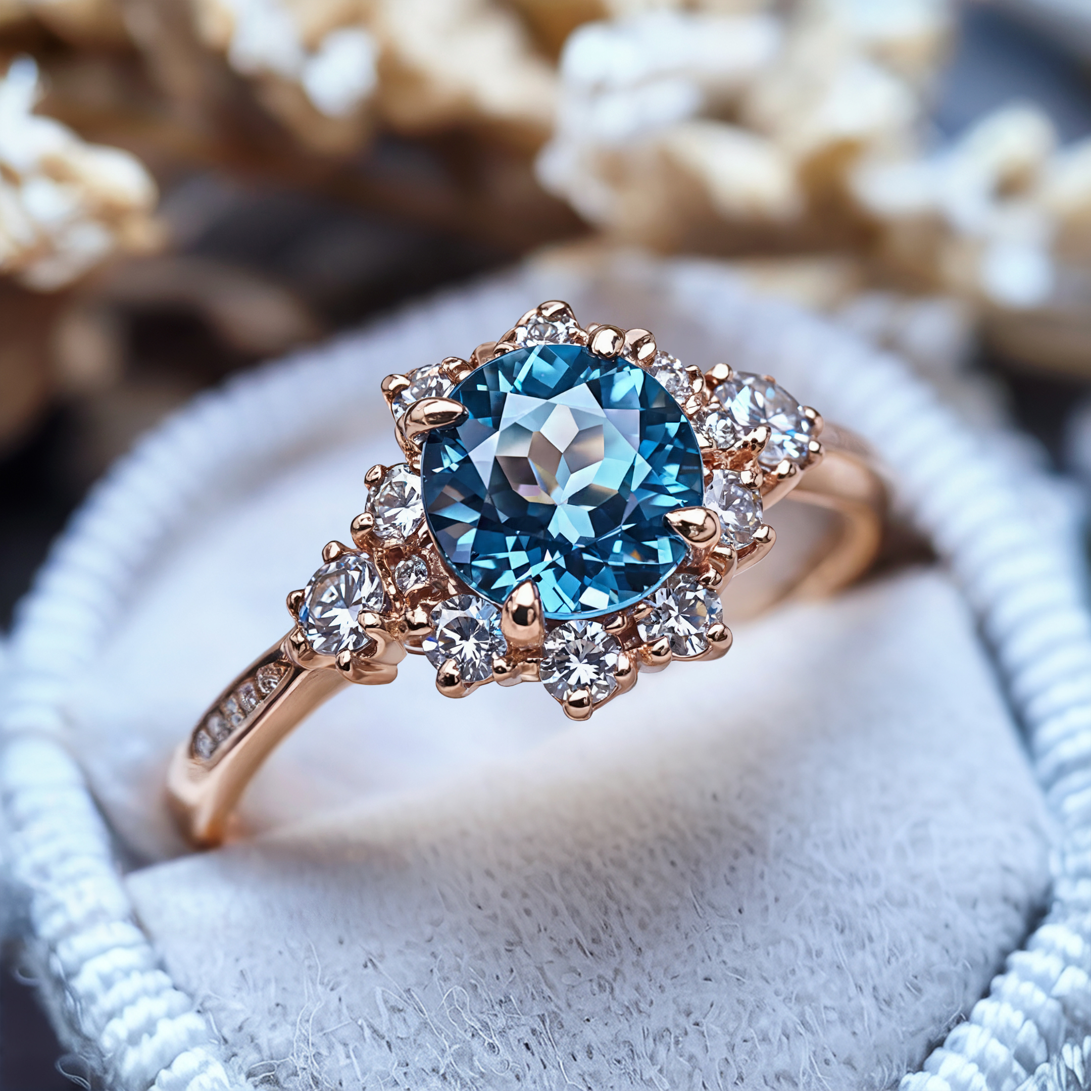 Bethany Ring mit rundem, brillantgeschliffenem, blauem Edelstein