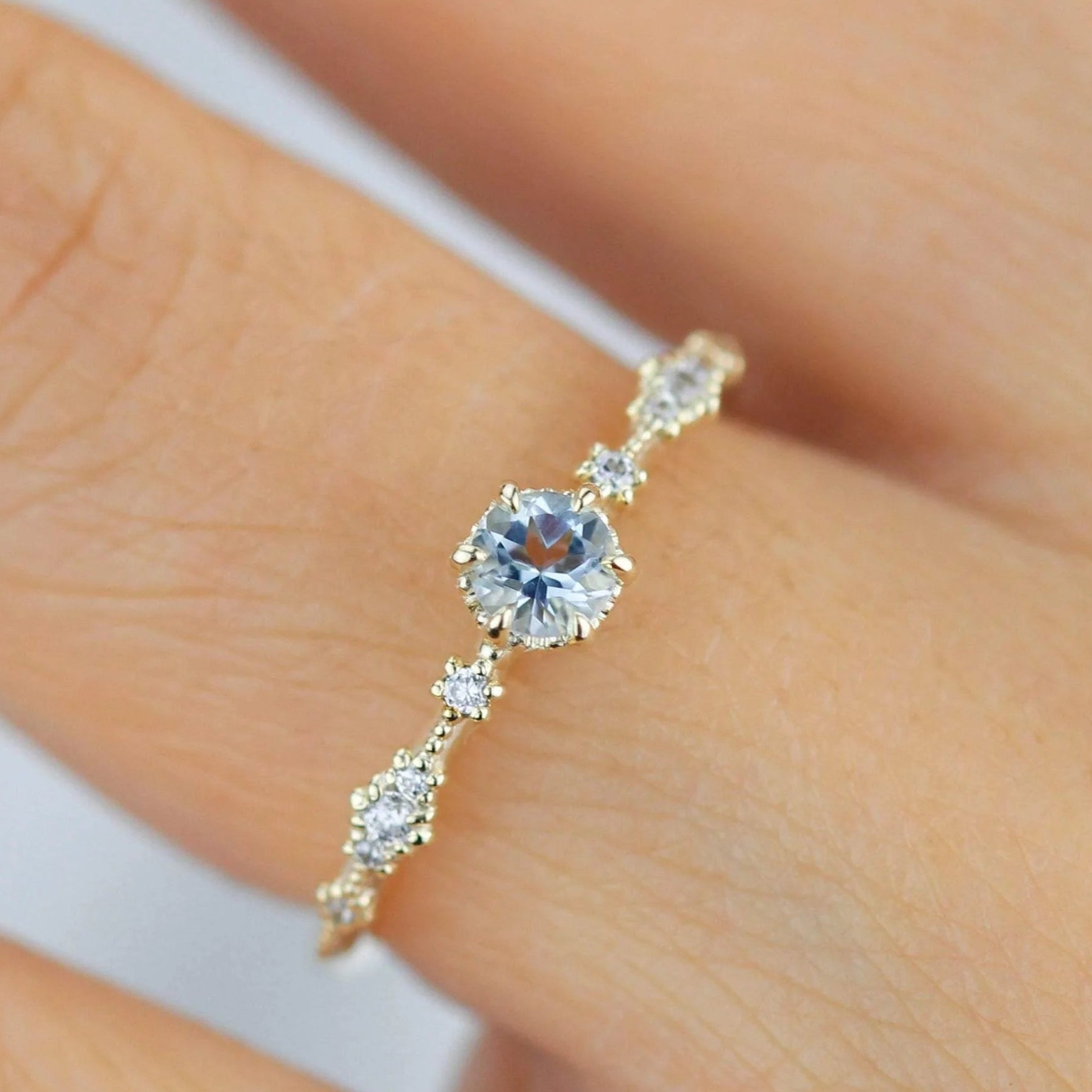 Carina Round Cut Lab Grown Aquamarine Engagement Ring