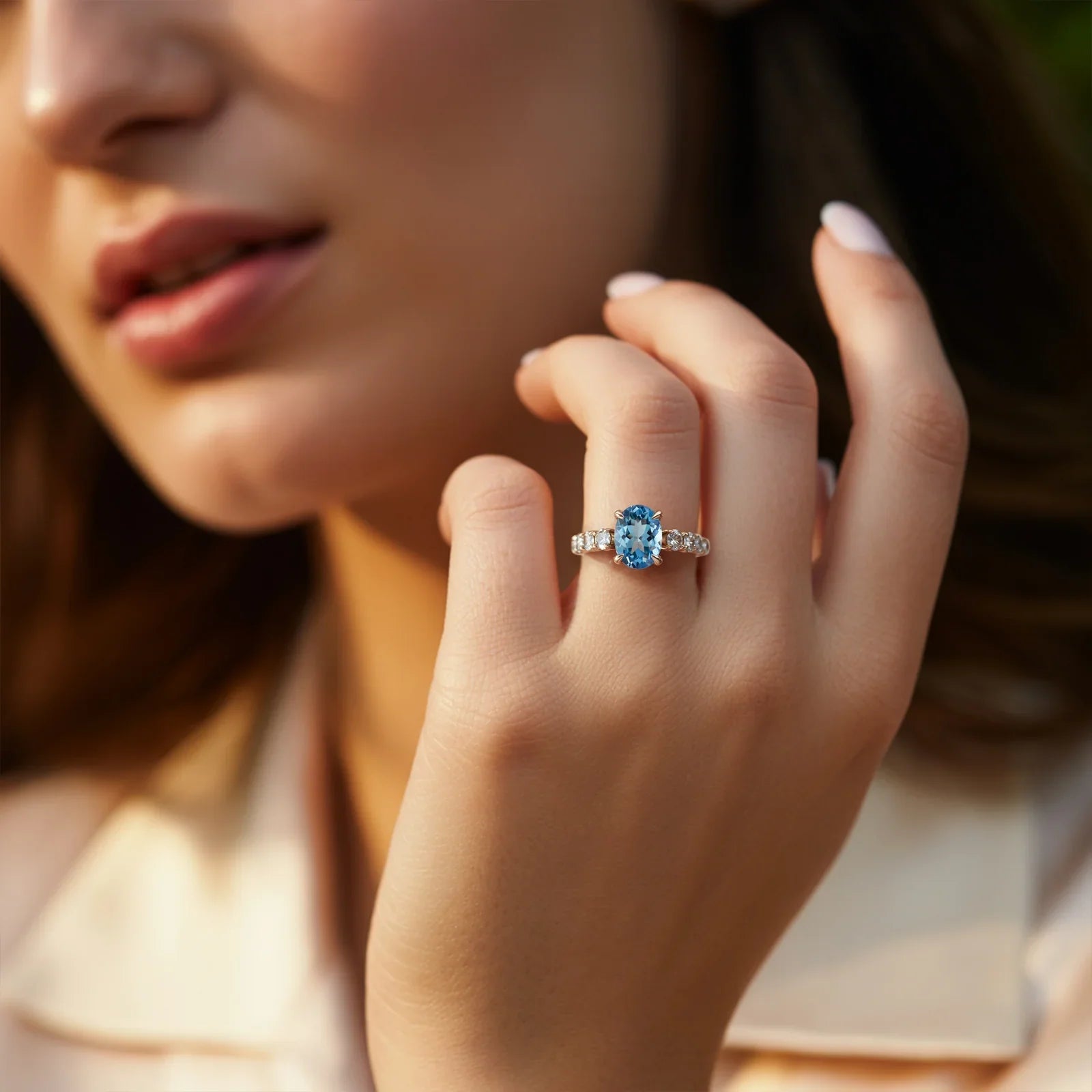 The Celestine Oval Cut Blue Gemstone Ring