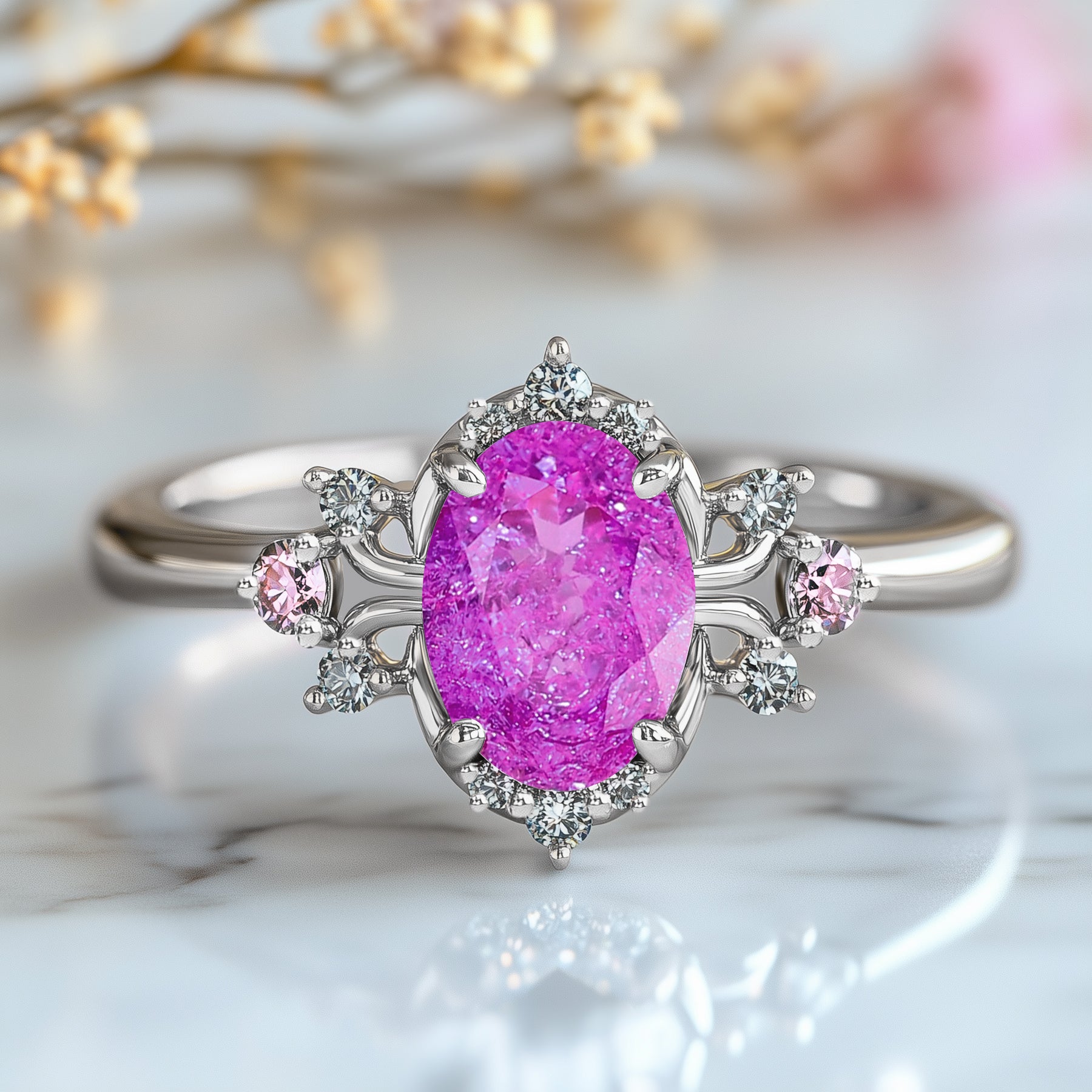 Valoria Oval Vintage Lab Grown Rose Sapphire Ring