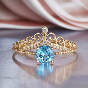 Bethany 1.5CT Round Cut Tiara-inspired Blue Gemstone Ring