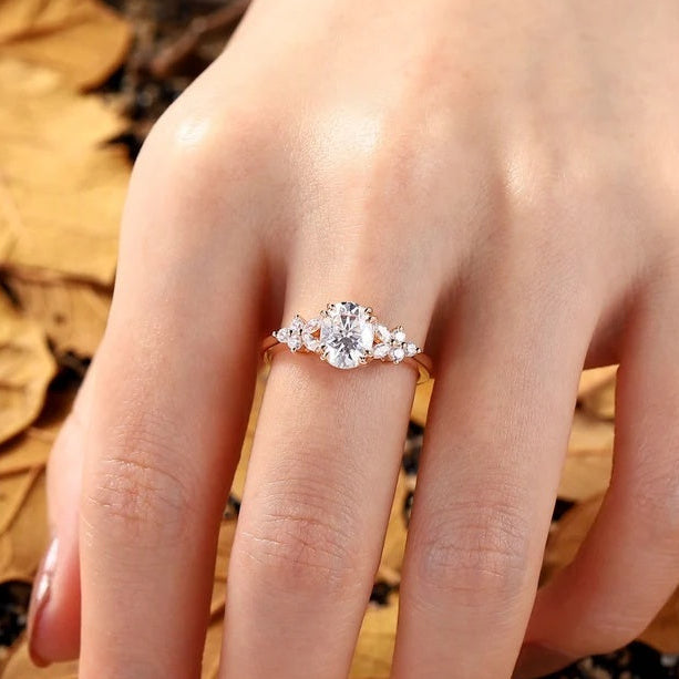 The Rosetta Leafy Oval Cut Moissanite Engagement Ring