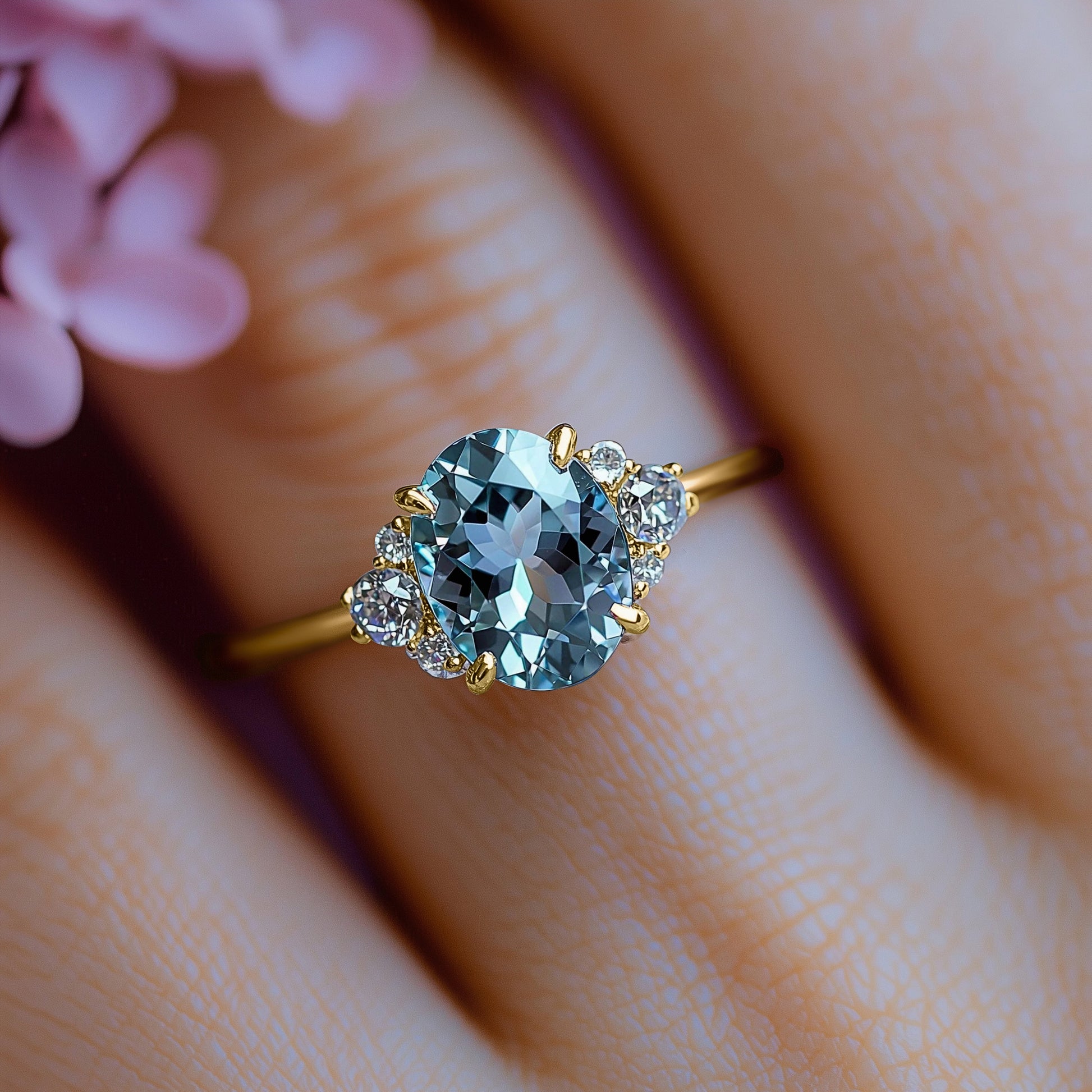 Bague Olivia Jane avec pierre précieuse bleue taille ovale