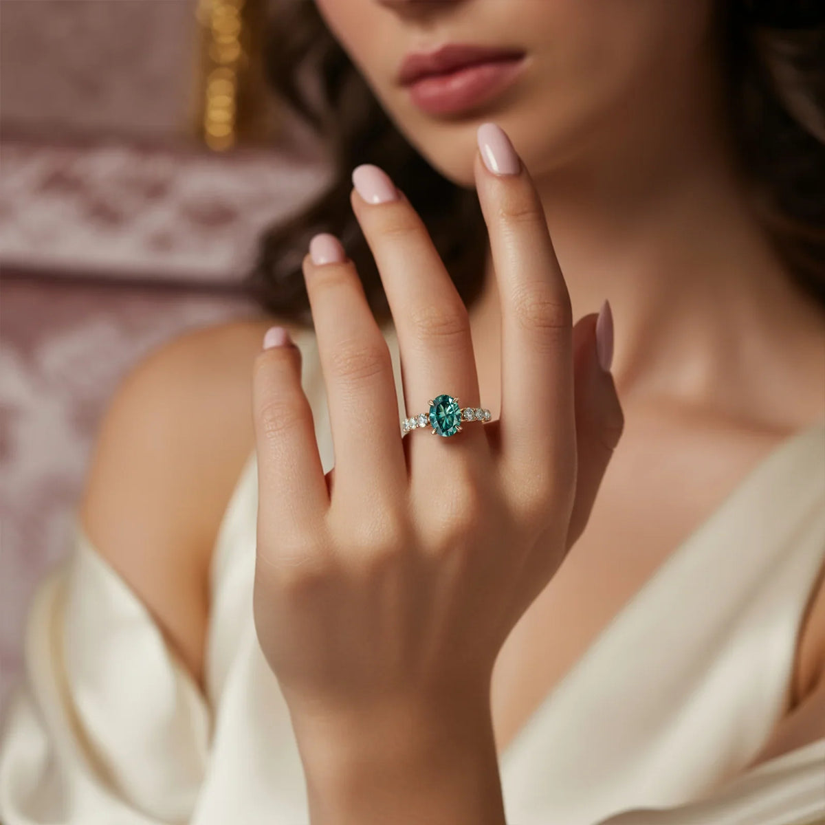 The Celestine 2CT Oval Cut Green Gemstone Ring