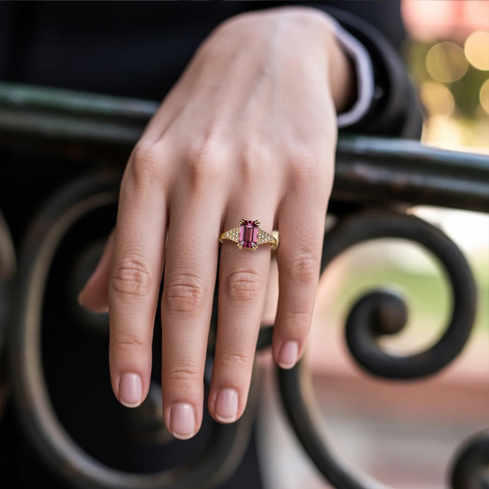 The Marcelline Emerald Cut Burgundy Gemstone Ring
