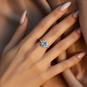 The Bethany 2CT Marquise Cut Blue Gemstone Halo Ring