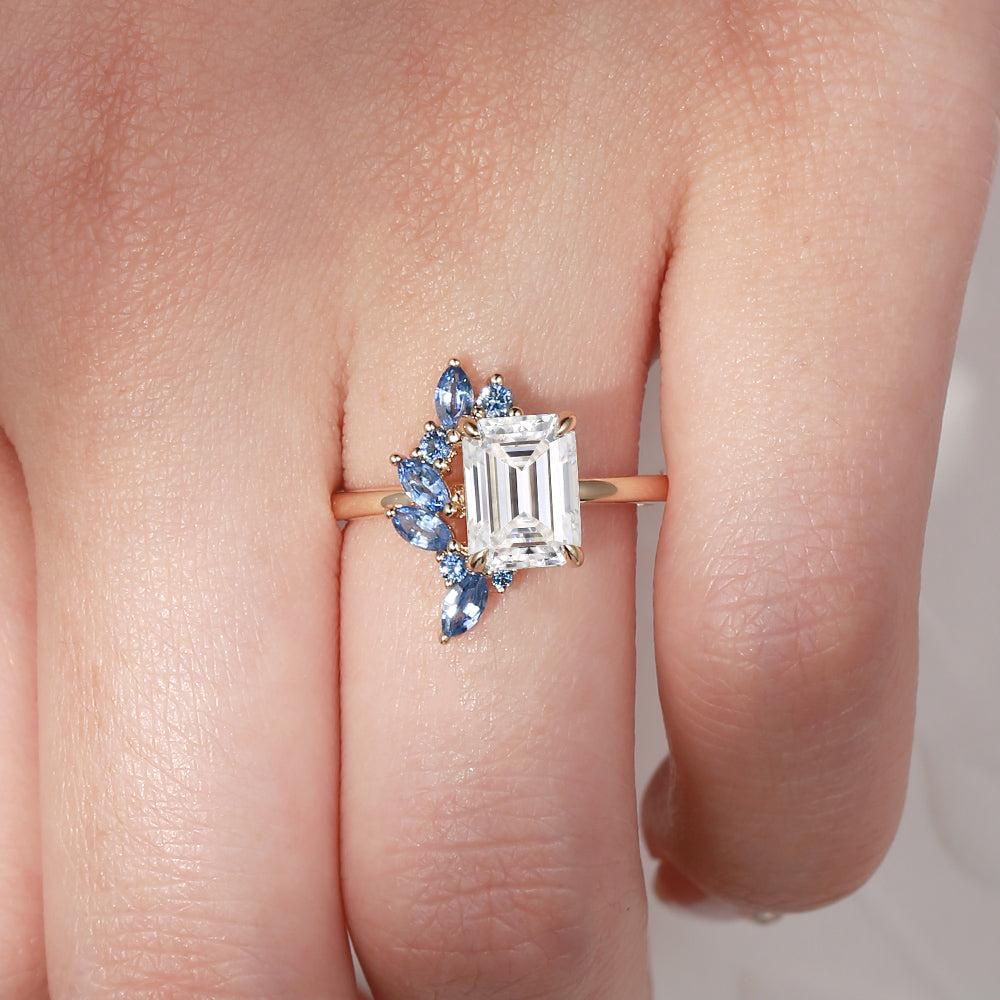 Bague Virelia Vintage en émeraude taillée en émeraude de laboratoire, motif branches entrelacées