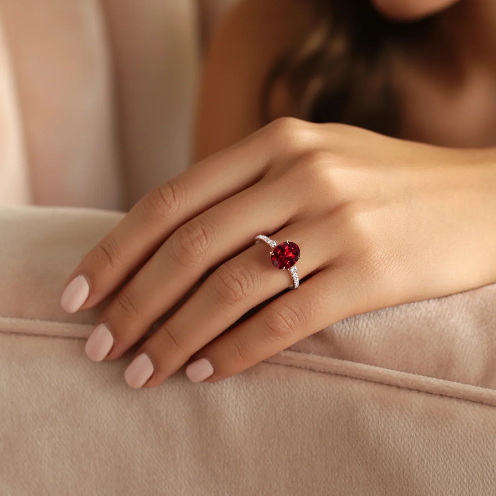 The Luna Oval-Cut Red Gemstone Ring
