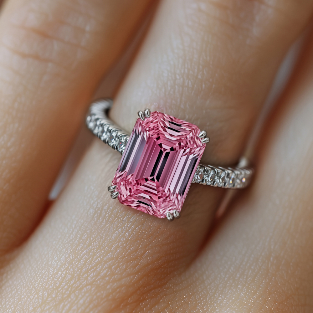 Elisa Smaragdschliff Luxuriöser rosa Edelsteinring