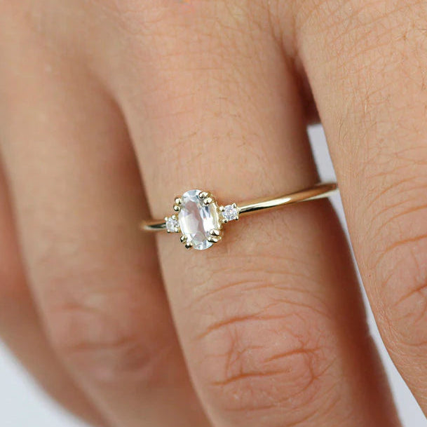 Valoria Oval Cut Lab Grown Aquamarine Three-Stone Engagement Ring