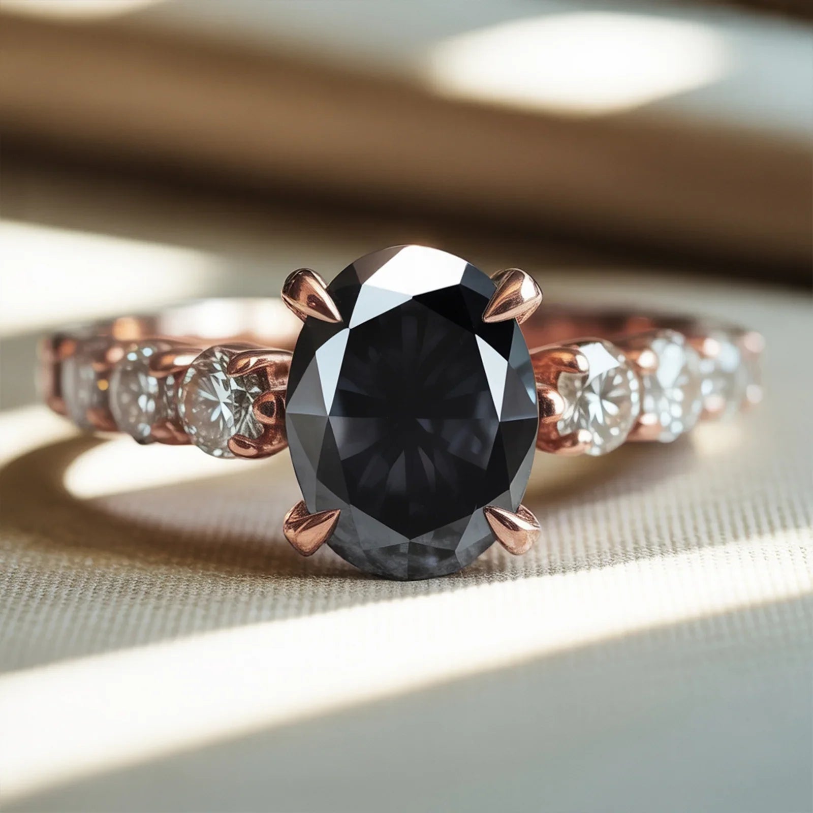 Der Celestine Ring mit ovalem, schwarzem Edelstein