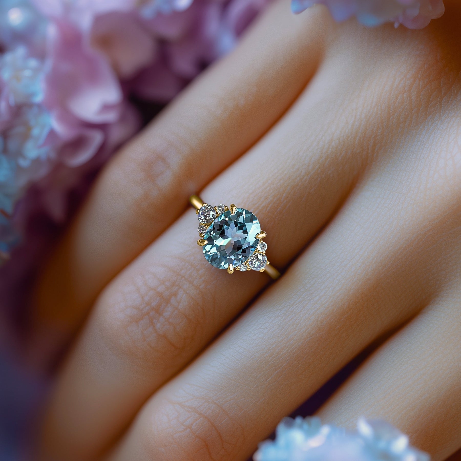 Olivia Jane 2CT Oval Cut Blue Gemstone Ring