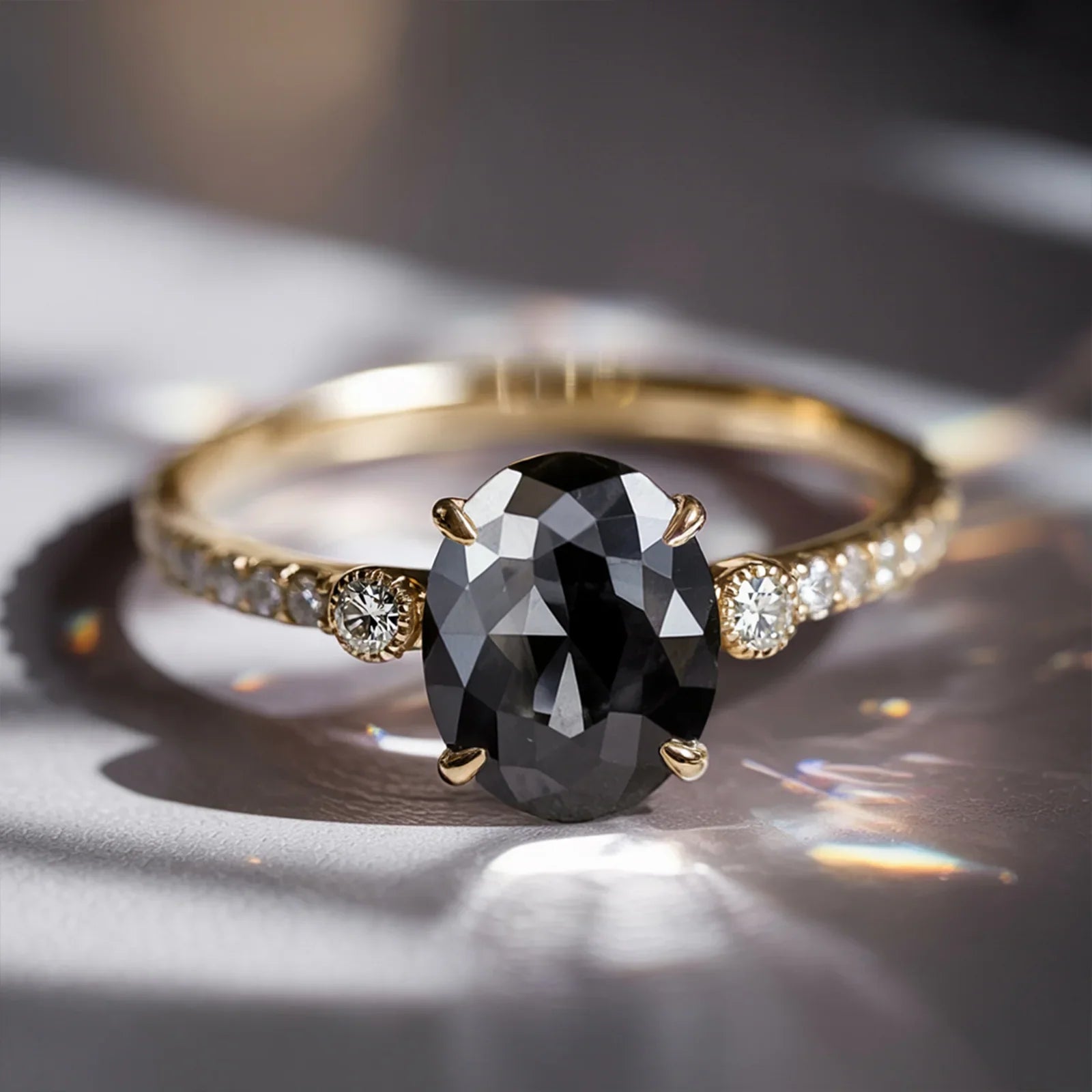 The Luna Oval Cut Black Gemstone Ring