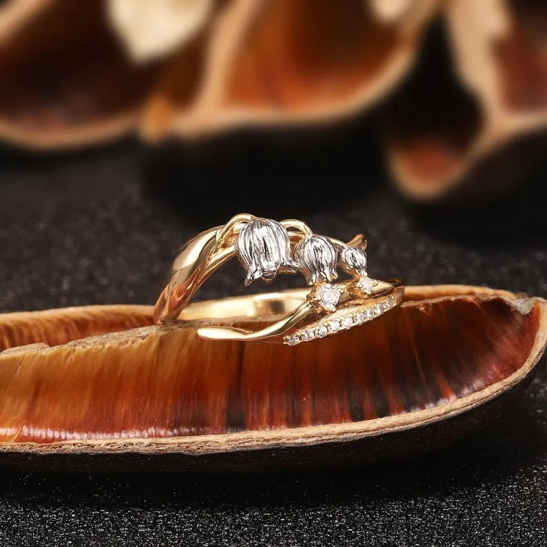 Nature Lily of Valley Floral Round Cut Moissanite Engagement Ring