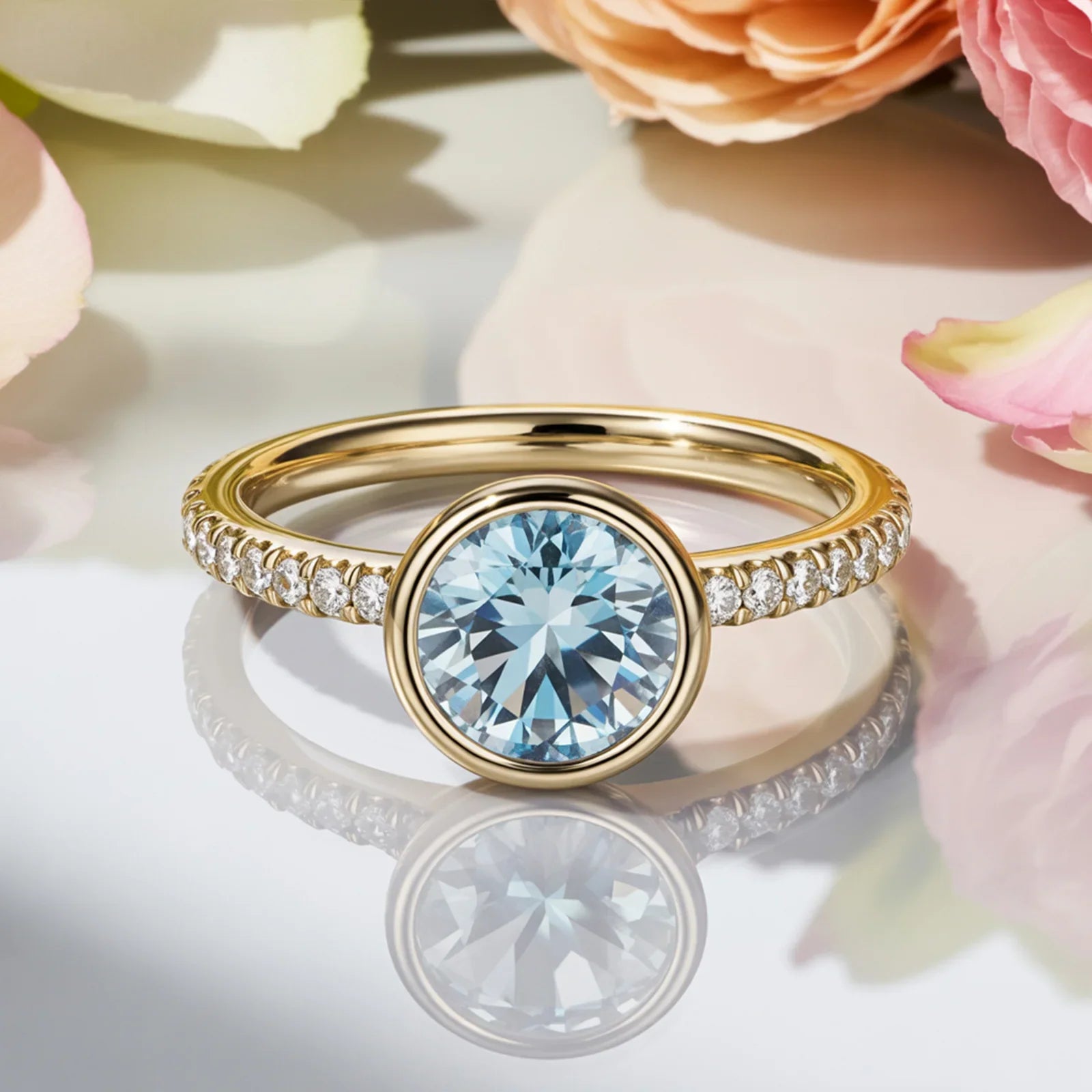 The Selene  2CT Round-Cut Blue Gemstone Ring