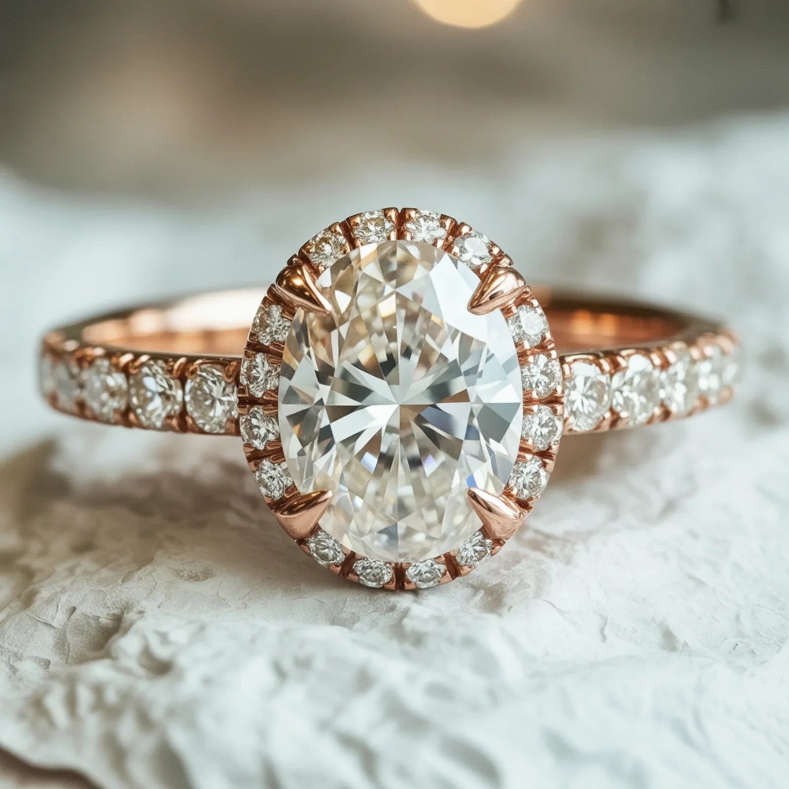 The Celestine 2CT Oval Cut Halo Moissanite Ring