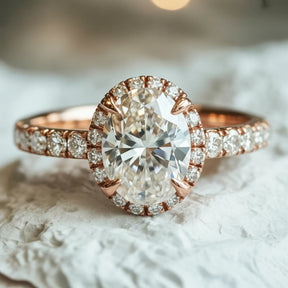 The Celestine 2CT Oval Cut Halo Moissanite Ring