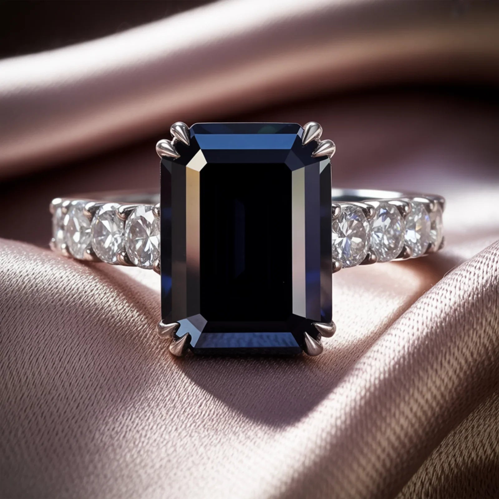 The Camilla Emerald Cut Black Gemstone Engagemen Ring