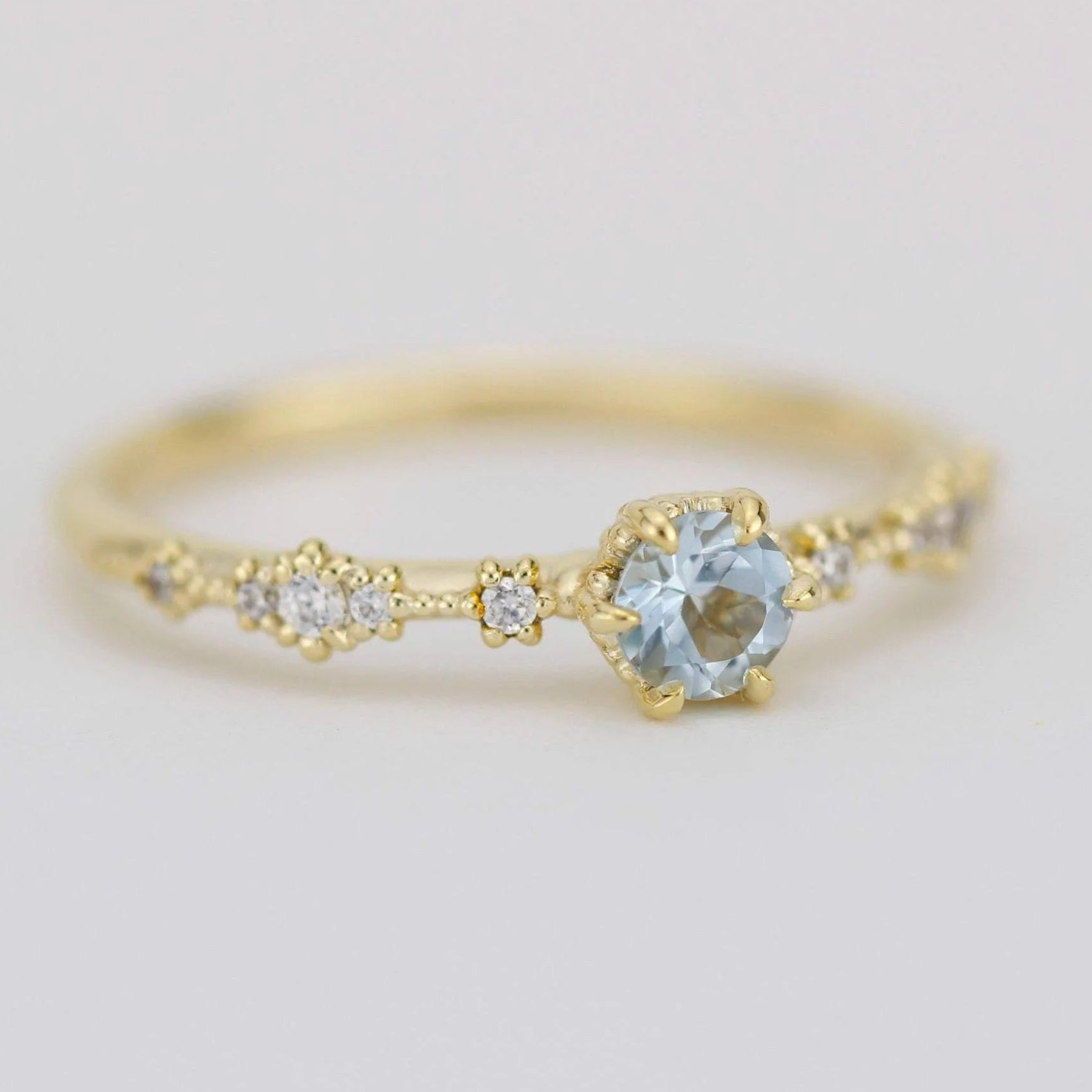 Carina Round Cut Lab Grown Aquamarine Engagement Ring