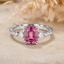 The Elowyn 2CT  Emerald-Cut Rose Pink Gemstone Ring
