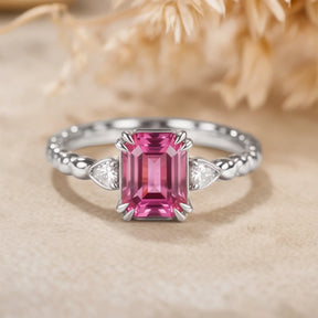 The Elowyn 2CT  Emerald-Cut Rose Pink Gemstone Ring