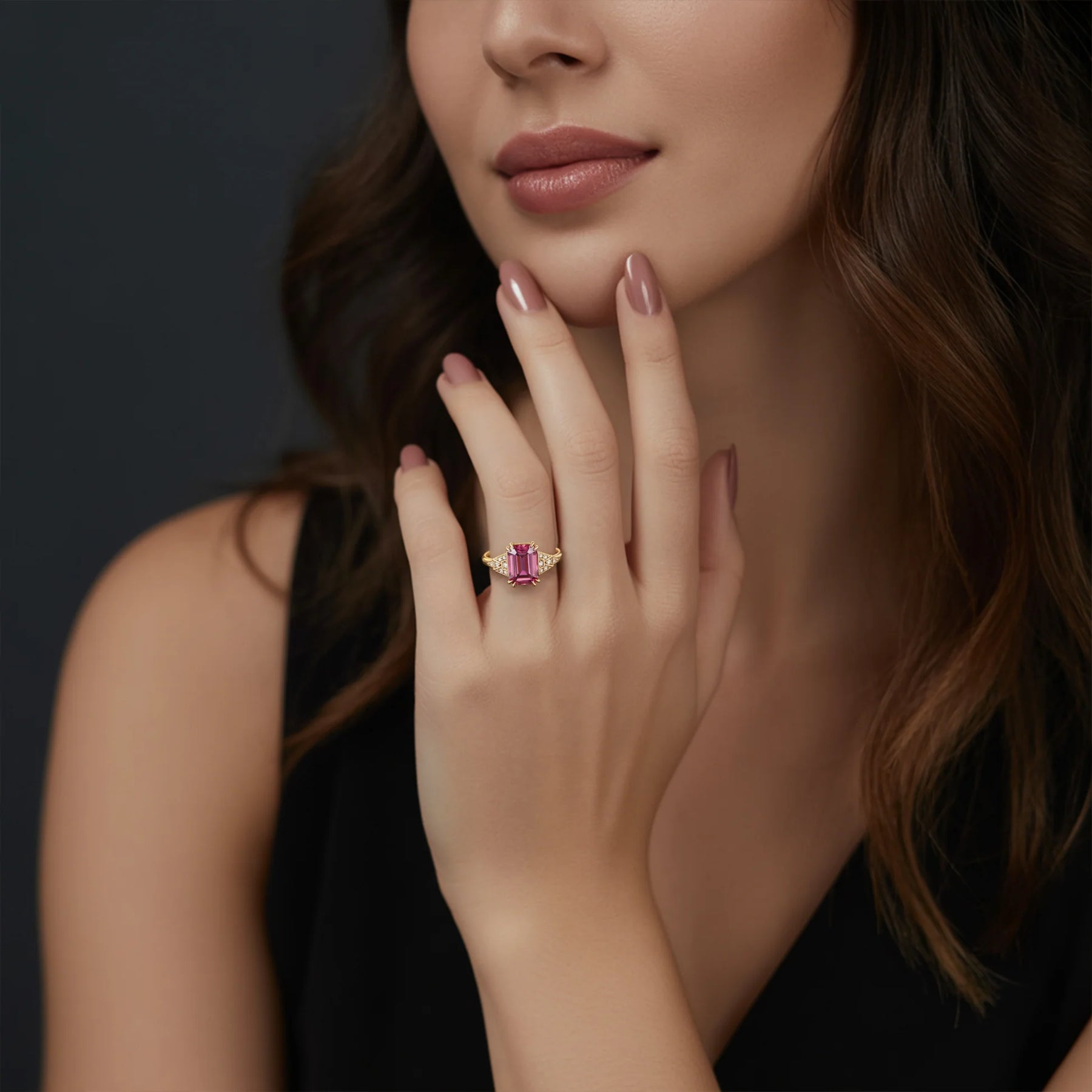 Seraphira  Emerald-Cut Pink Gemstone Ring