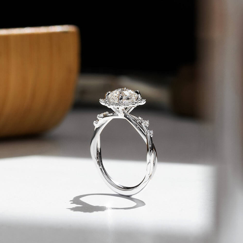 White Cushion Design Moissanite Engagement Ring