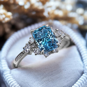 Bethany Radiant Cut Blue Gemstone Halo Ring
