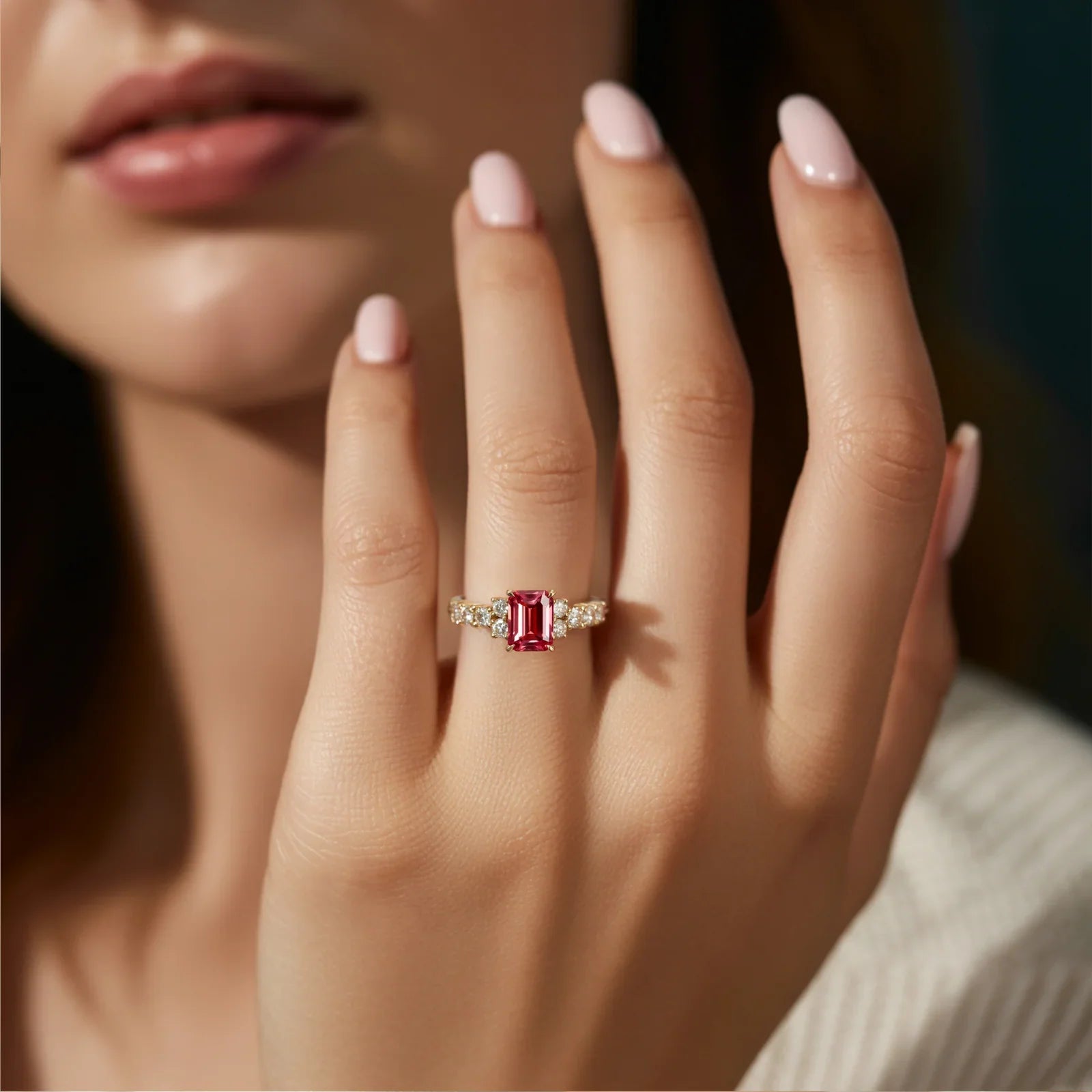 The Adelina Rae 2CT Emerald Cut Red Gemstone Ring