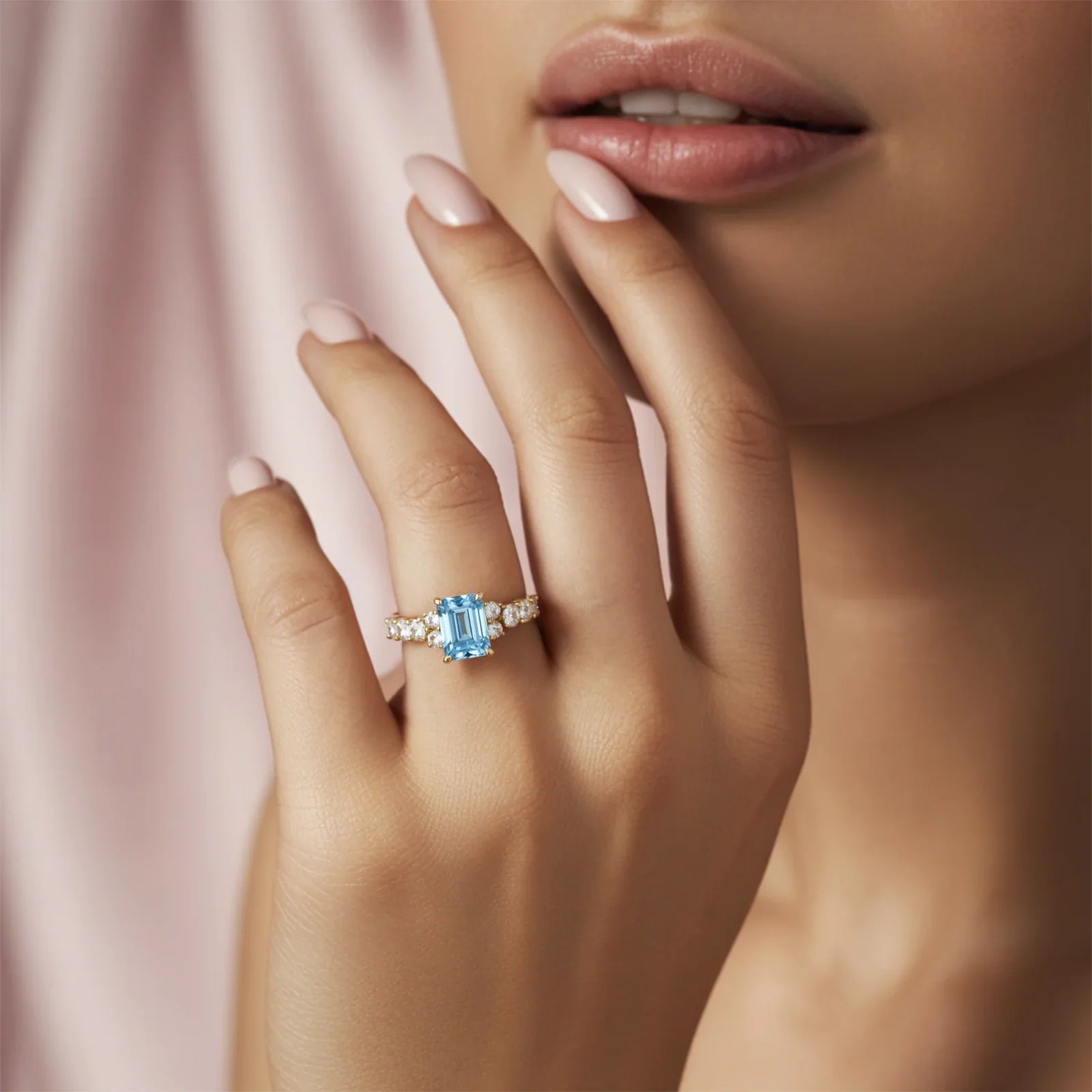 The Adelina Rae Emerald Cut Blue Gemstone Ring