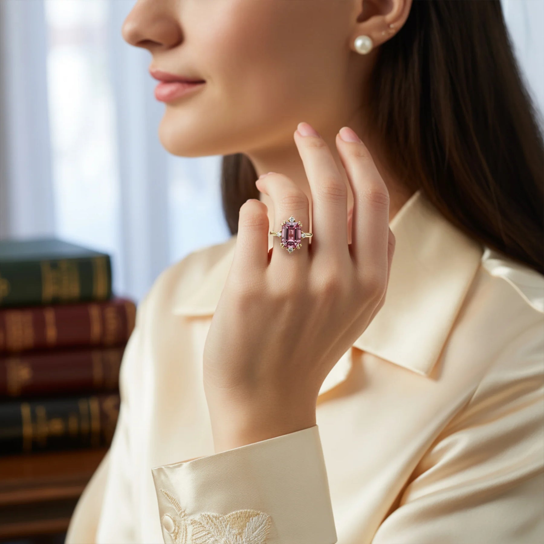 Calenith Emerald-Cut Pink Gemstone Ring