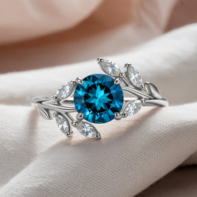 Sylvana Round Cut Royal Blue Gemstone Vine Ring