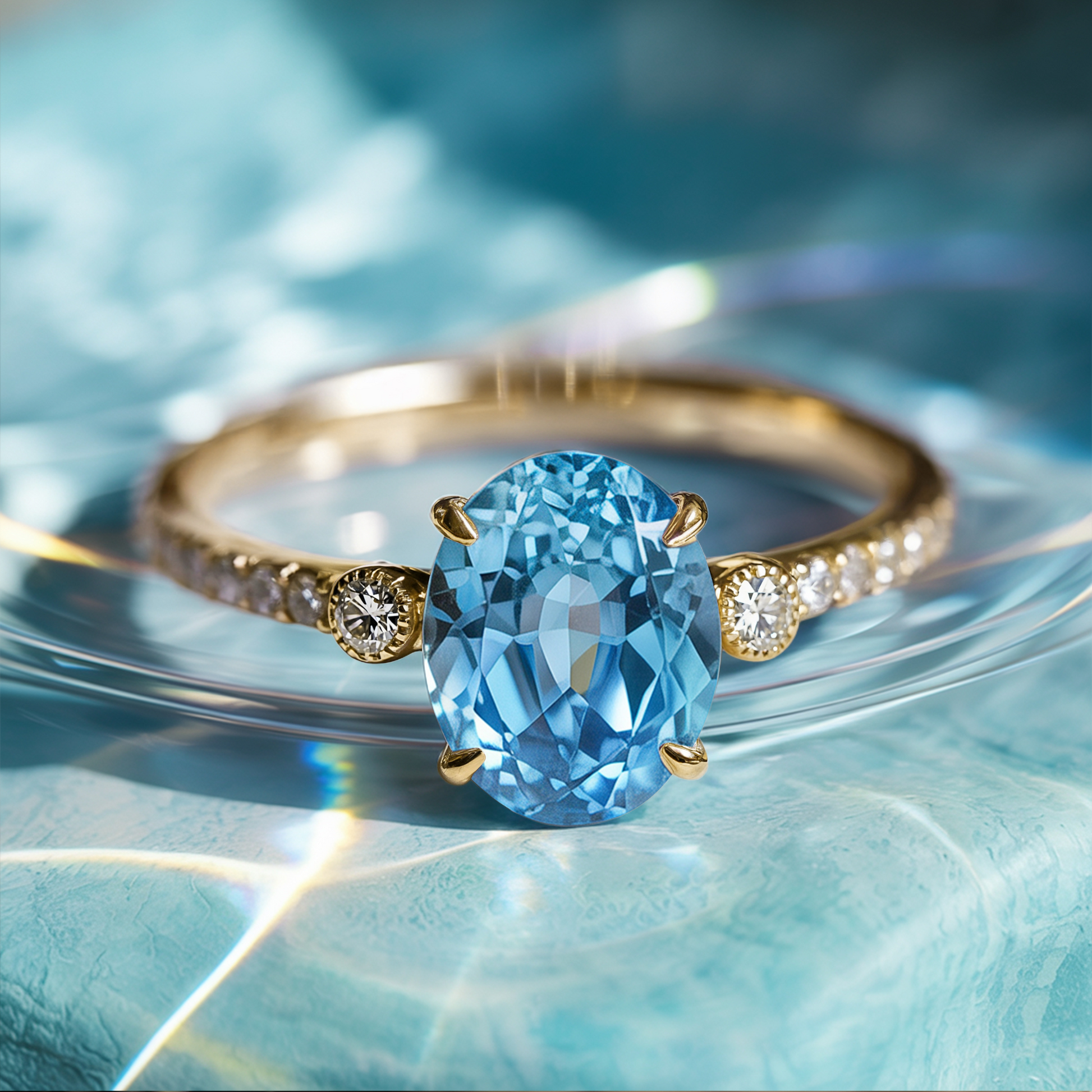Bague Luna en pierre précieuse bleue taille ovale