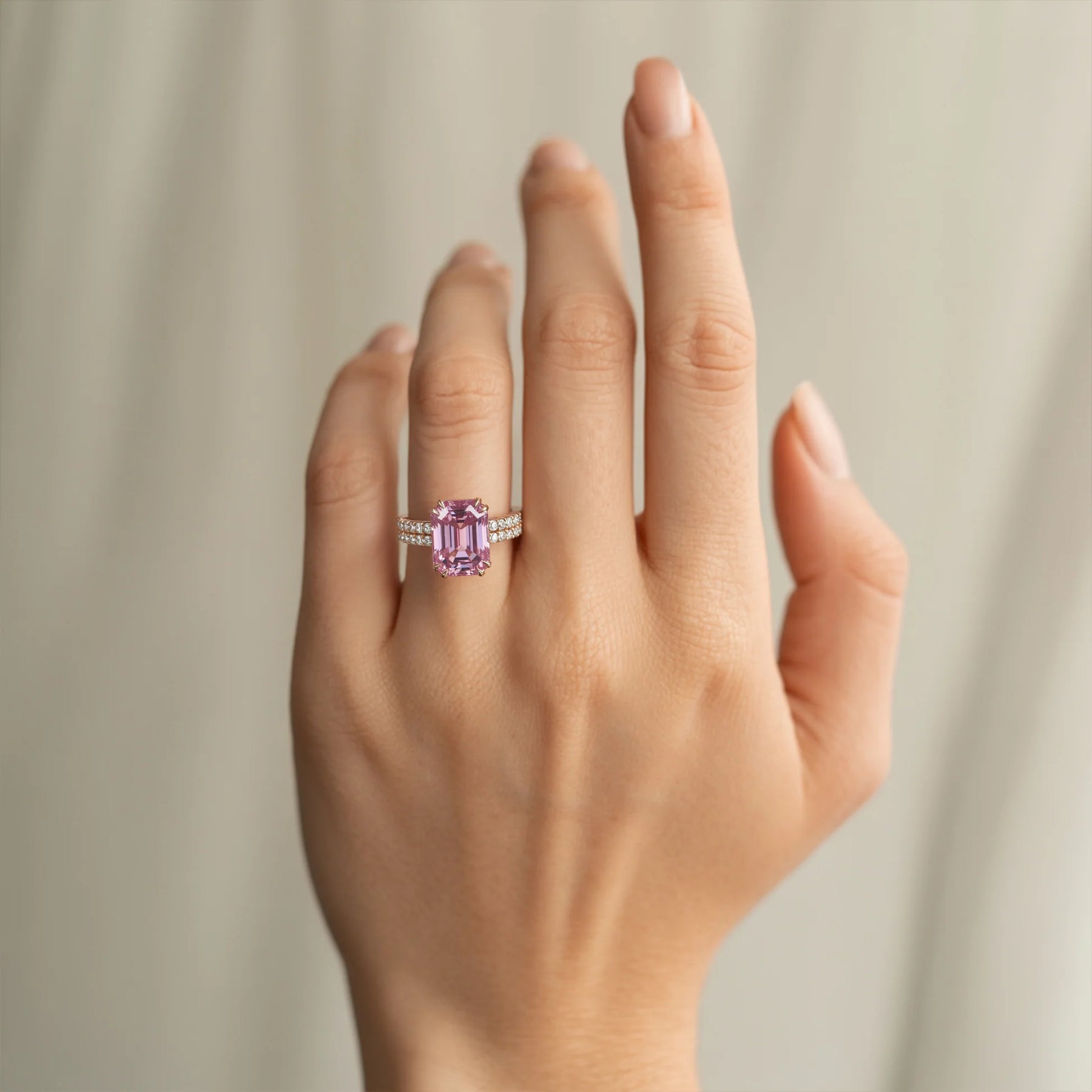 Farah Emerald Cut Pink Gemstone Ring