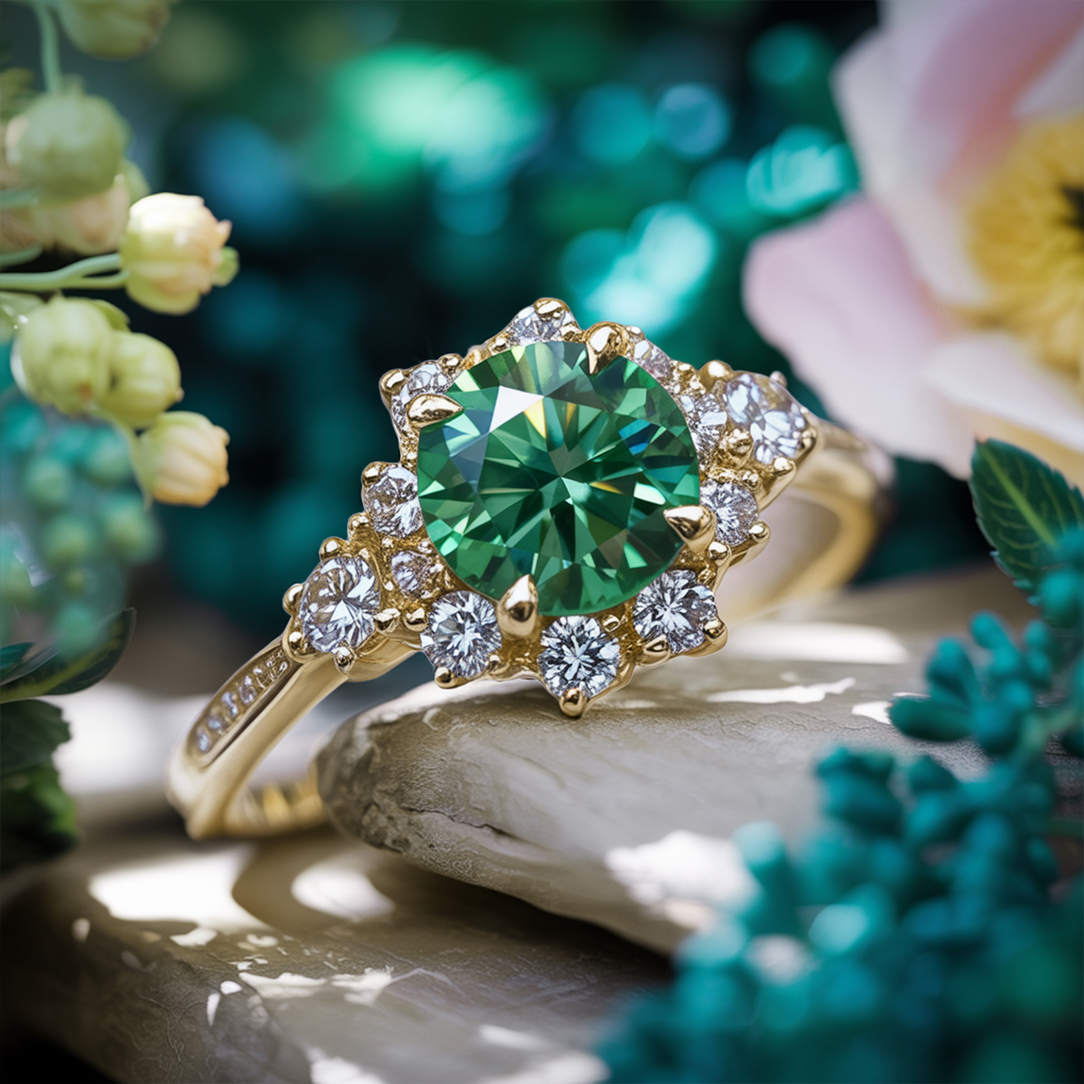 Bethany Ring mit rundem smaragdgrünem Edelstein