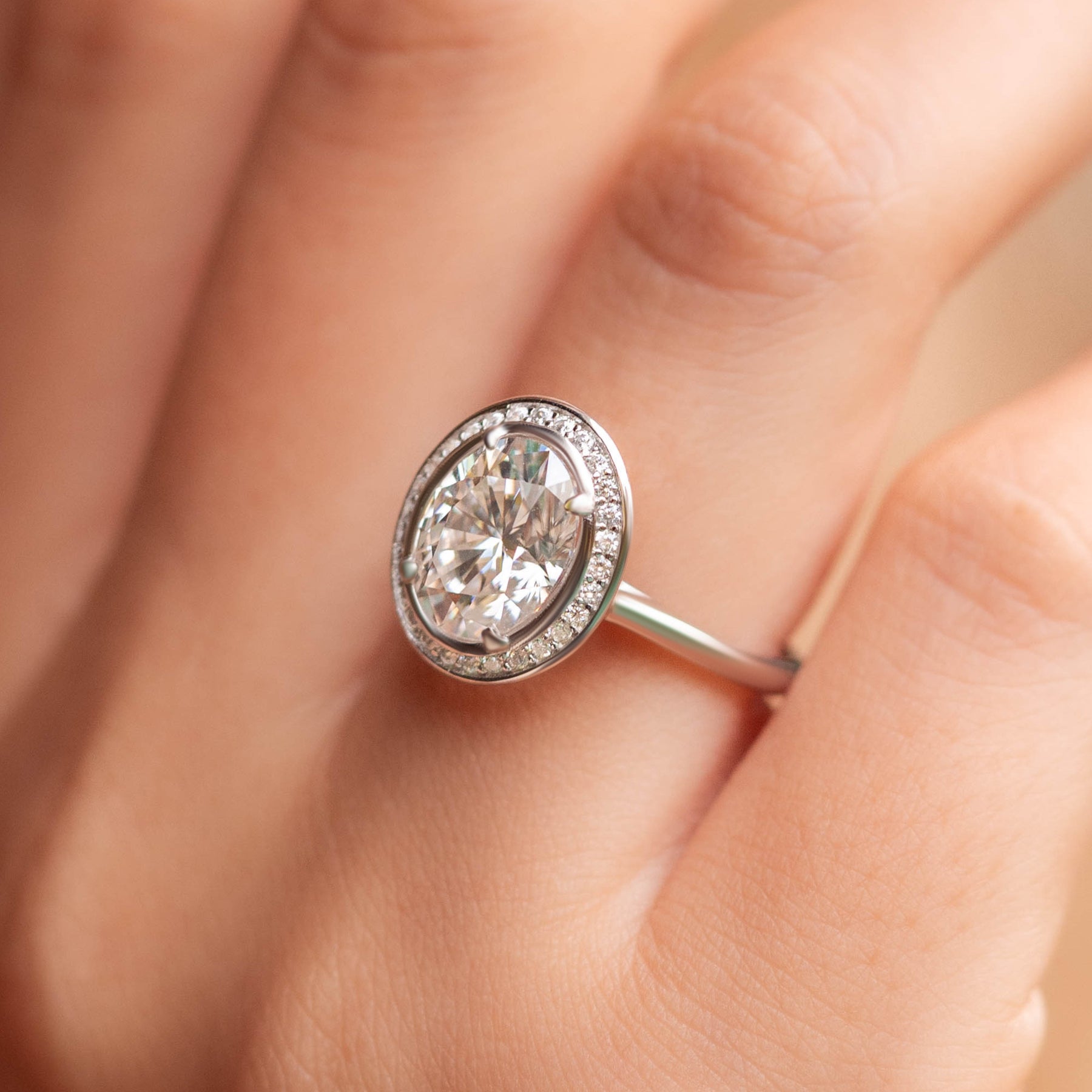 The Elizabeth 3CT Oval Cut Halo Moissanite Ring