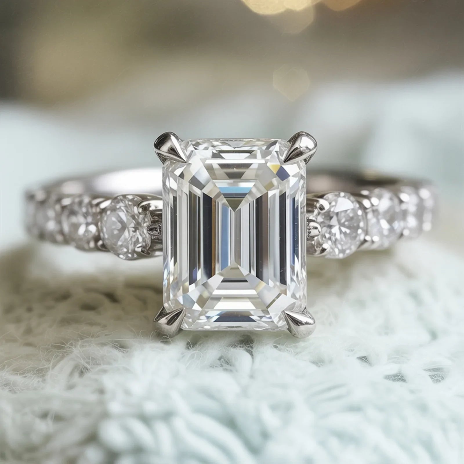 The Celestine Emerald Cut Moissanite Ring