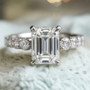 The Celestine 2CT Emerald Cut Moissanite Ring