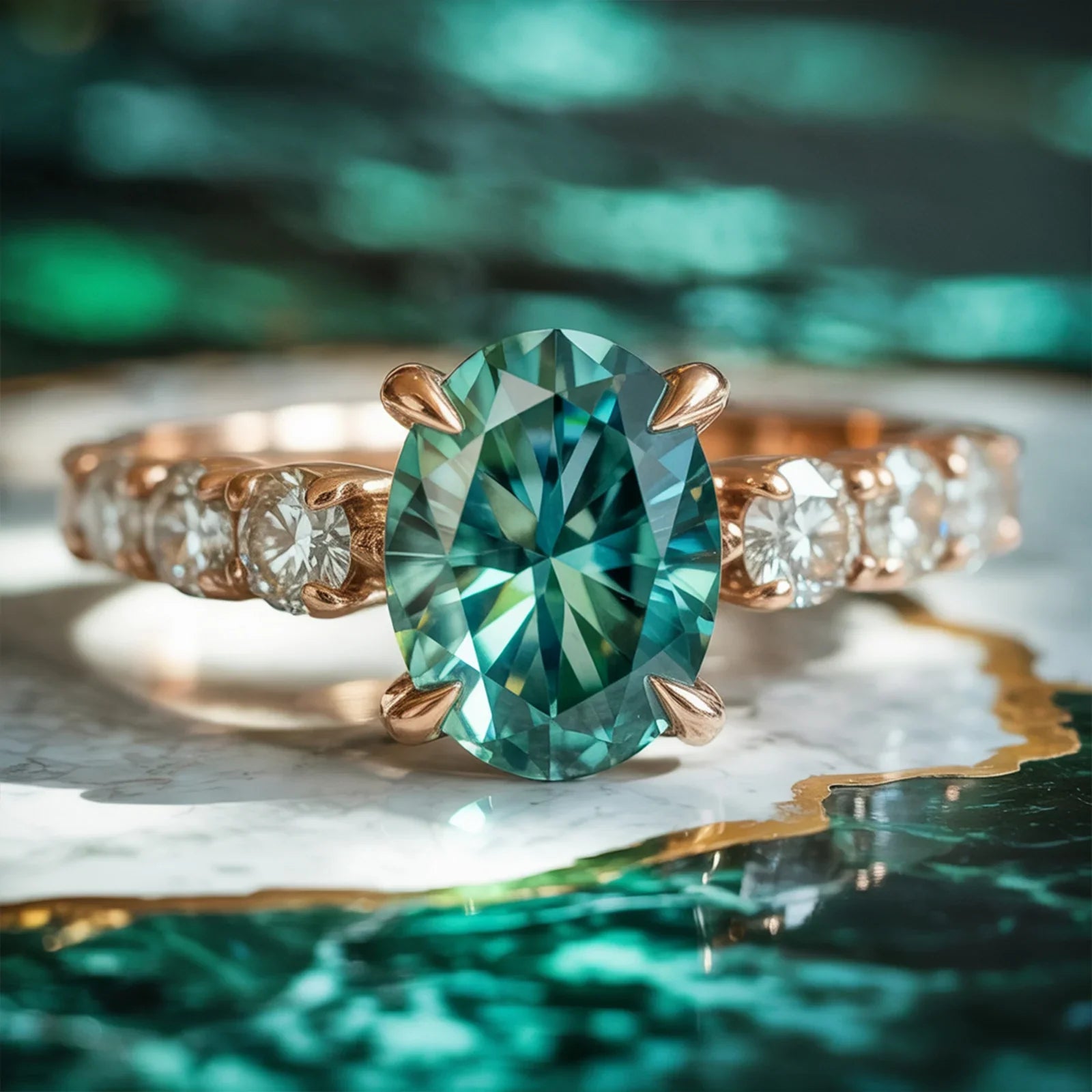 Bague Célestine avec pierre précieuse verte taille ovale