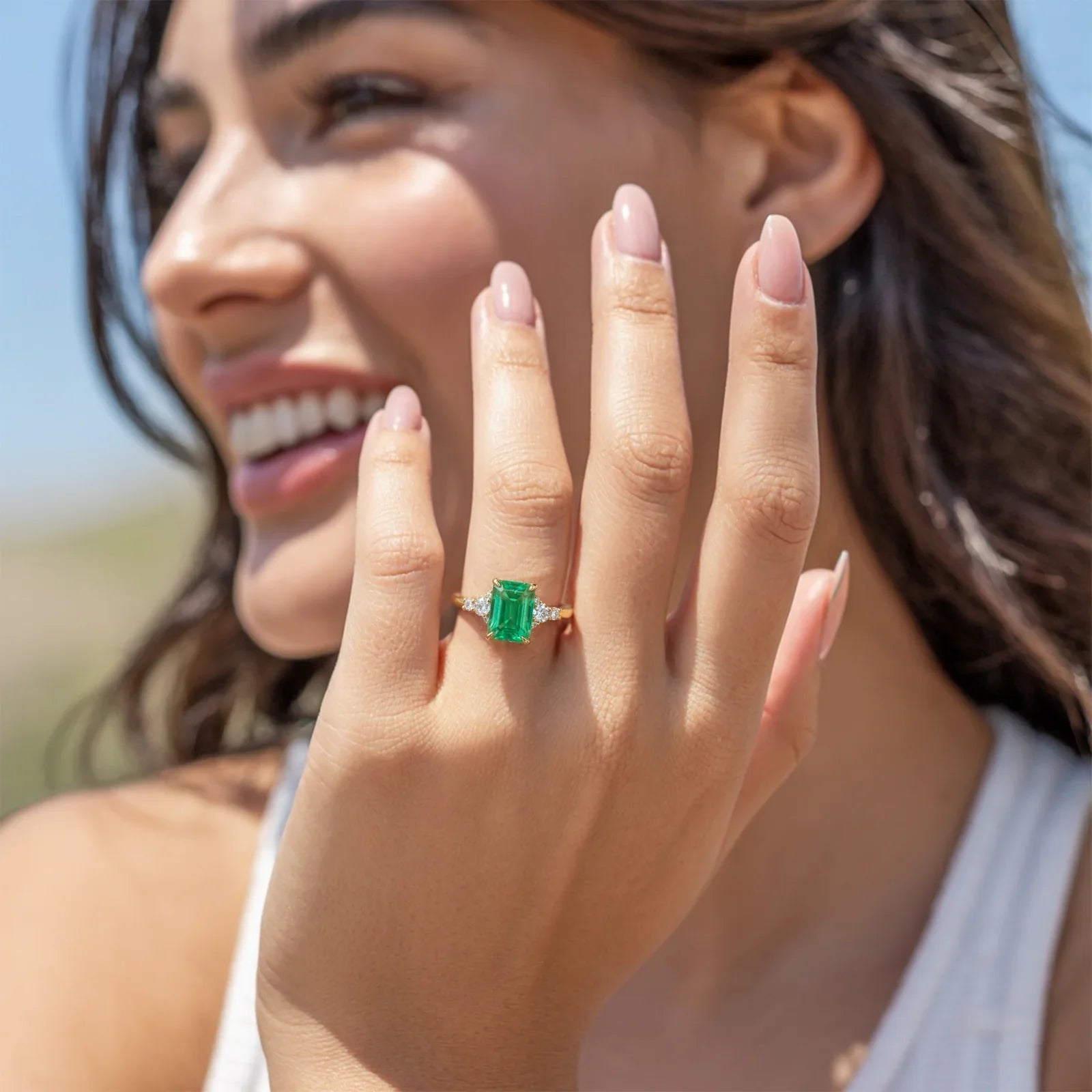 The Bella 3CT Emerald Cut Green Gemstone Ring