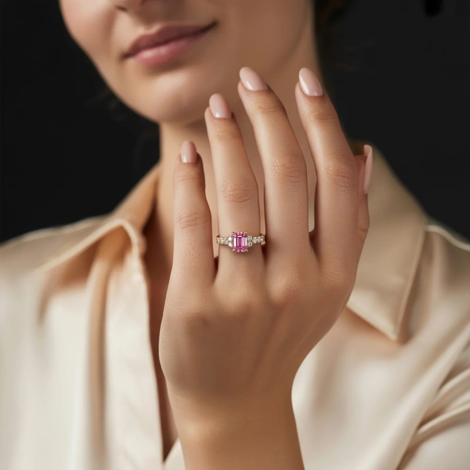 The Adelina Rae 2CT Emerald Cut Pink Gemstone Ring
