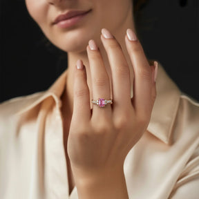 The Adelina Rae 2CT Emerald Cut Pink Gemstone Ring