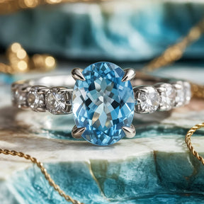 The Celestine 2CT Oval Cut Blue Gemstone Ring