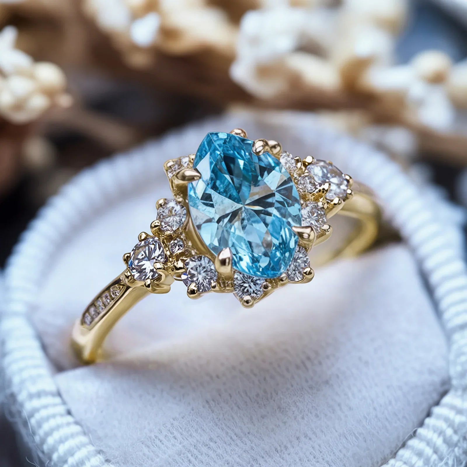 The Bethany 2CT Marquise Cut Blue Gemstone Halo Ring