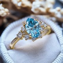 The Bethany 2CT Marquise Cut Blue Gemstone Halo Ring