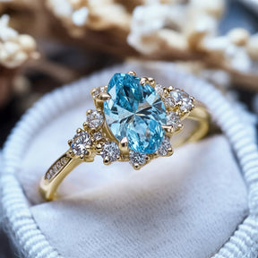 The Bethany 2CT Marquise Cut Blue Gemstone Halo Ring
